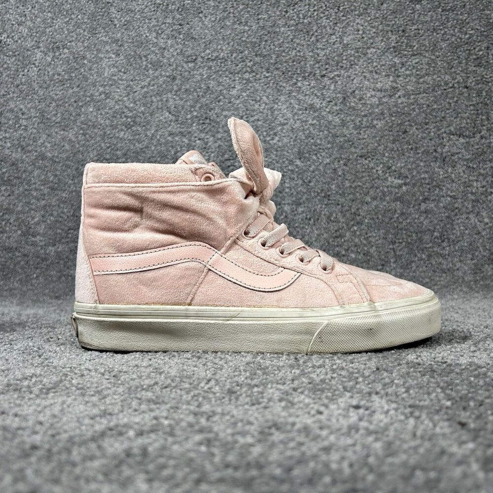 Vans Sk8 Hi Reissue Women's Size 7 Pink Velvet Knotted Bow Skate Shoes Used
